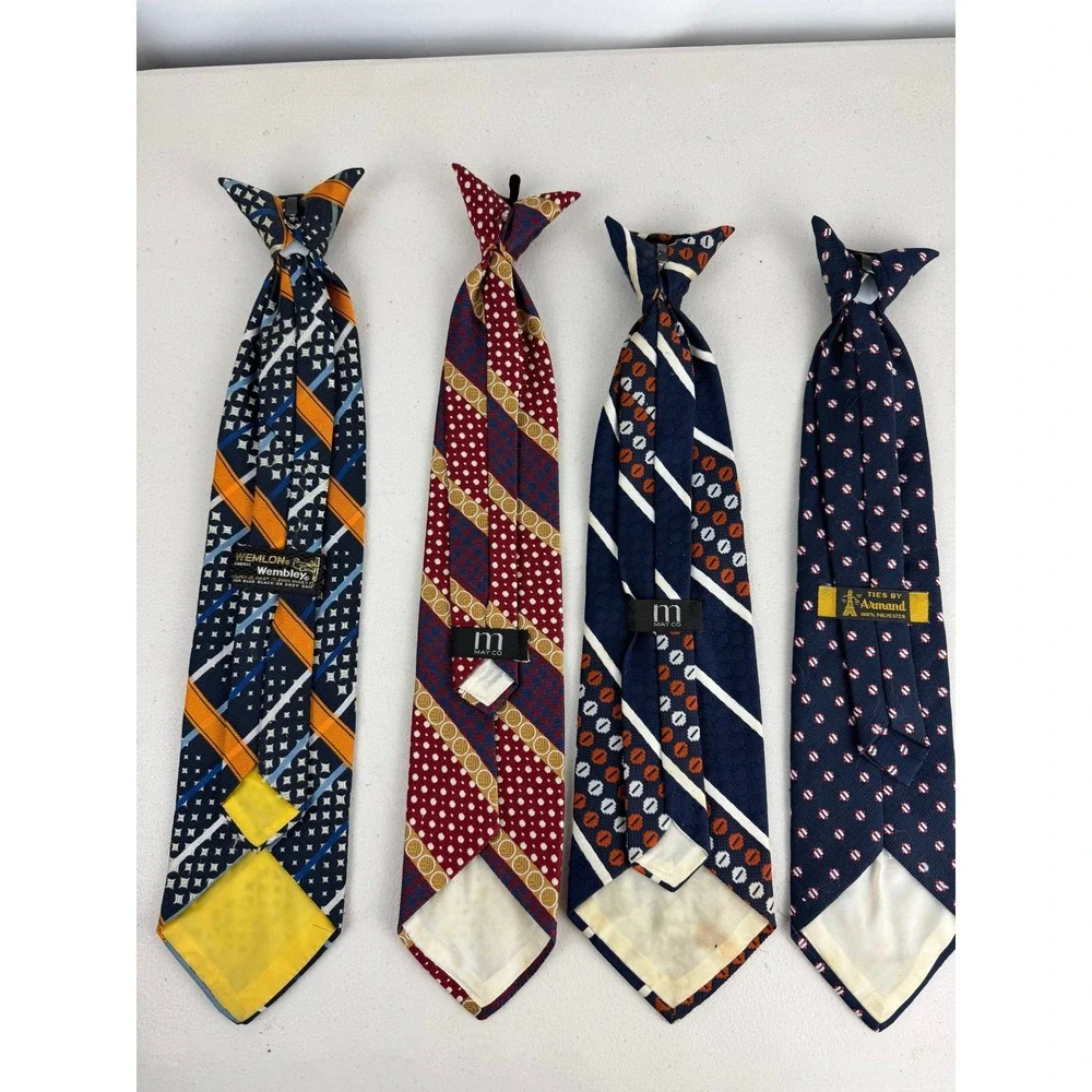 Vintage Clip On Necktie Lot 4 Wembley May Co Armand Geometric Striped Ties Mens